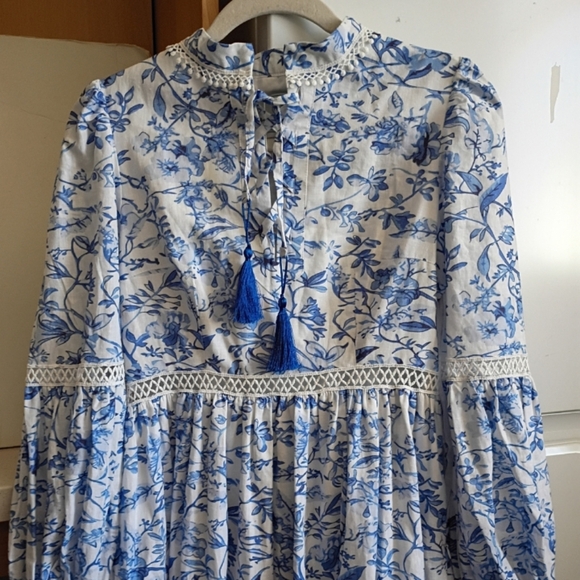 Petite Maison Kids Jaylin Blue/White Linen Mom Dress sz XS - Picture 4 of 14